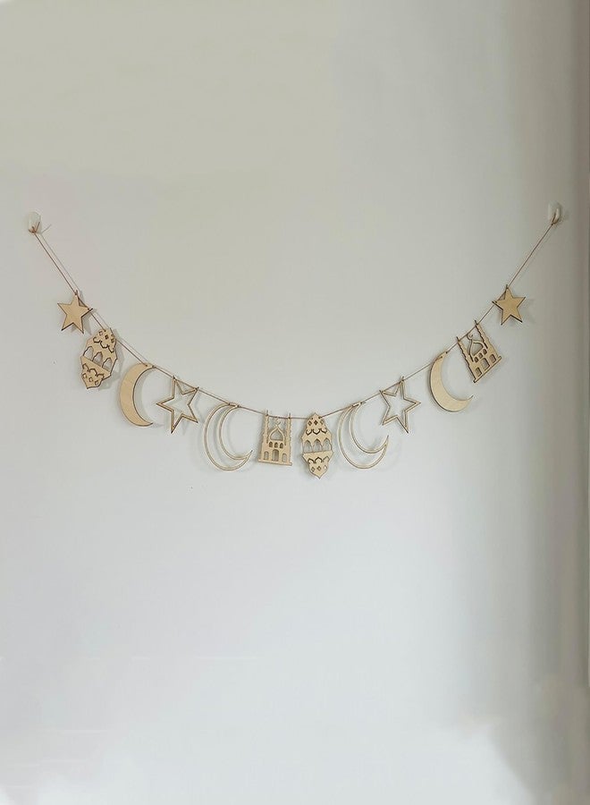 Cliths Wooden Festive Ramadan and Eid Garland Islamic Holiday Banner Wooden Eid Decoration for Home & Party Ramadan Mubarak Garland - Image 1